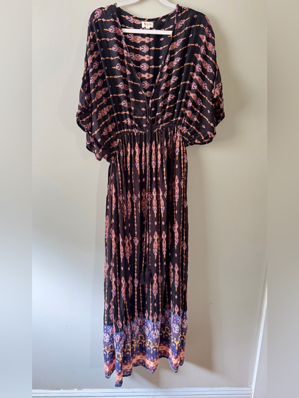Cost Plus World Market Black Maxi Dress with Pink Pattern